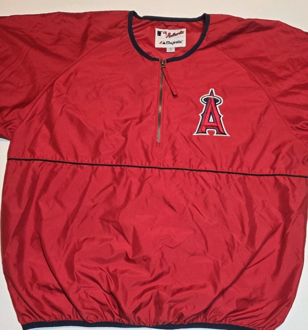 Vintage Majestic Angels Short Sleeve Warm Up Jacket Pullover MLB Mens XL